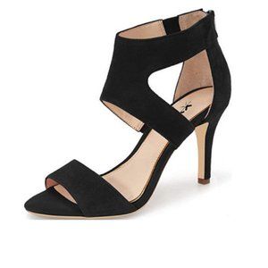XYD Black Open Toe Strappy Mid Heel Sandal